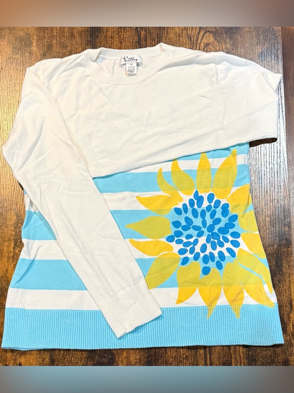 Lilly Pulitzer Sweater XS Sunflower Blue White Striped Cotton Coastal Preppy